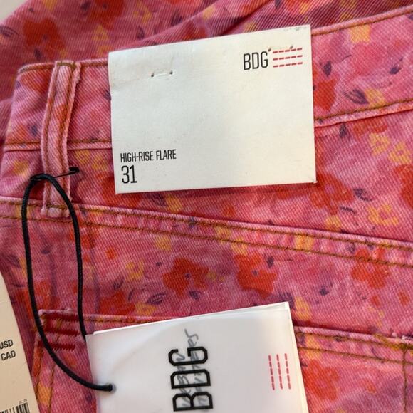 BDG Urban Outfitters Pink Floral High-Rise Flare Jeans Size 31 Urban Chic - Picture 5 of 13